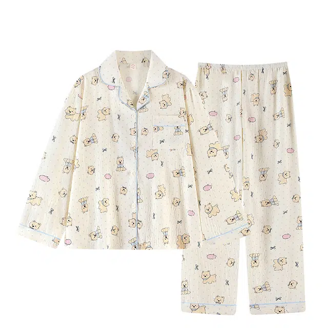 俏韵 卡通休闲舒适长袖长裤睡衣套装 女款 杏色