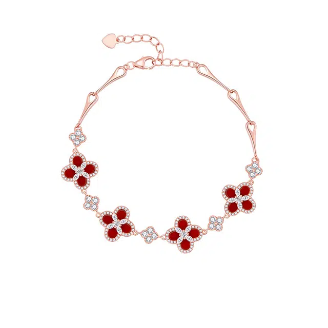 施洛尼 幸运四叶草系列 轻奢小众设计高级简约幸运约定 新中式红色国潮闪耀吸晴优雅百搭通勤#好运 可调节 玛瑙 手链 女款