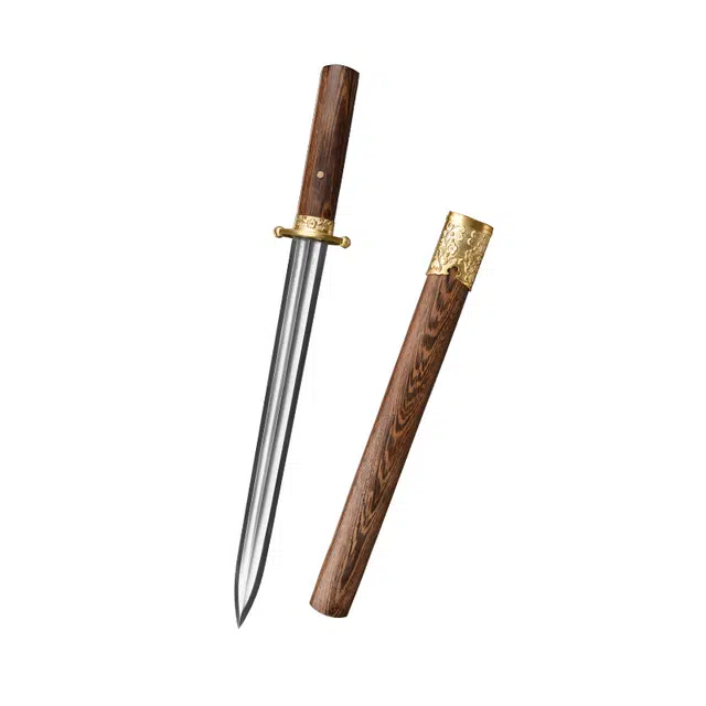 天字号 素影傲风短剑 龙泉宝剑黄铜装百炼花纹钢刃冷兵器 未开刃 成品模型