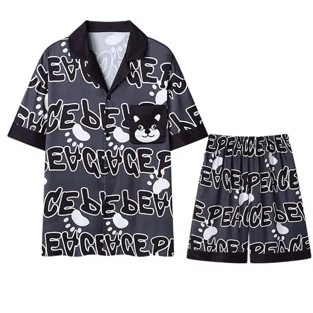 向薇 凉感薄款短袖上衣家居服五分裤睡衣套装 男款 图片色