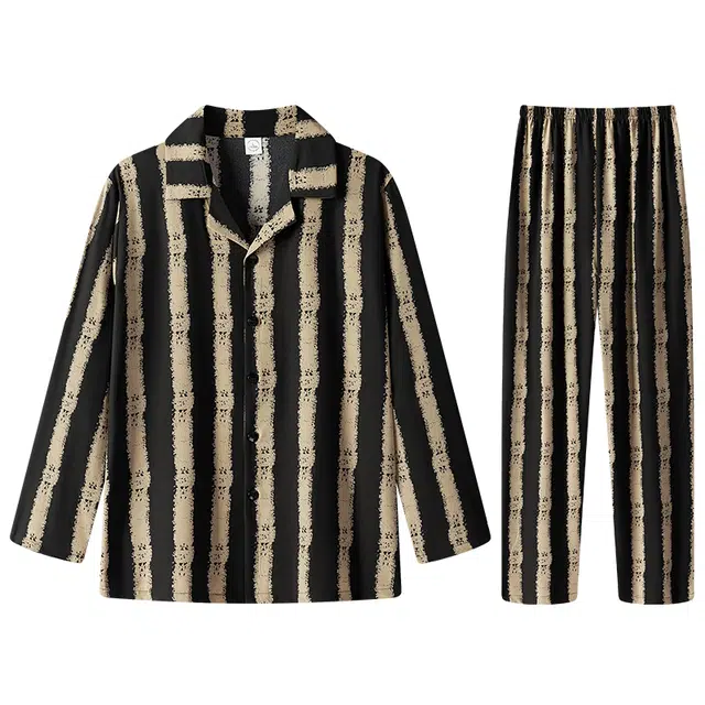 向薇 韩版可外穿条纹长袖长裤睡衣套装 男款 图片色