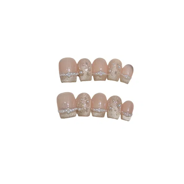 轻迎 暮光曲调珍珠  穿戴甲 短梯裸色纯色 猫眼