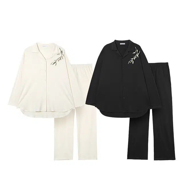 俏韵 高级感竹子长袖休闲长裤可外穿睡衣套装 男女同款