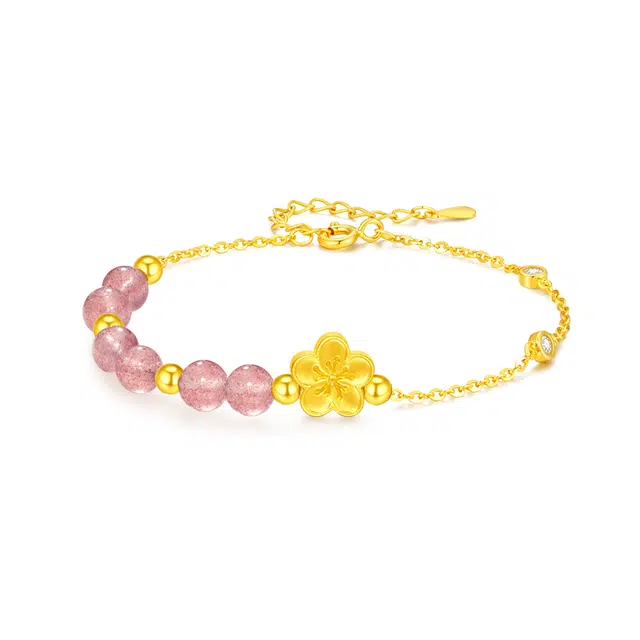 六桂福 福韵金 灼灼桃花 精致轻奢时尚优雅 简约小众高级感设计 日常通勤百搭 转运#好运天然 草莓晶 手链 男女同款情侣款