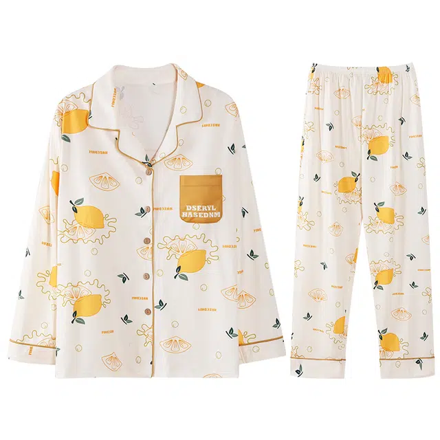 向薇 柔软透气带胸垫一体长袖长裤睡衣套装 女款 图片色