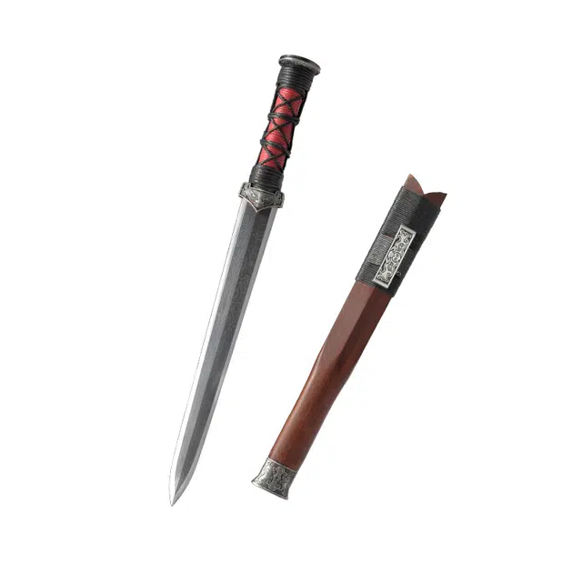 天字号 赤壁小汉剑 龙泉宝剑合金装花纹钢八面短剑鎏铜工艺 未开刃 成品模型