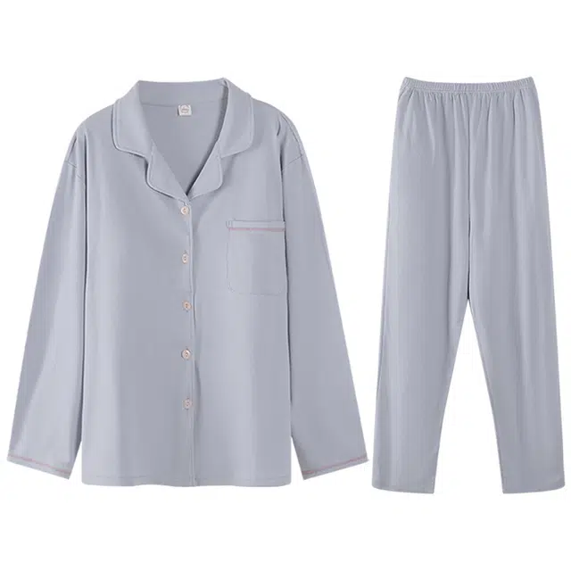 向薇 带胸垫大码长袖上衣家居服长裤睡衣套装 女款 图片色