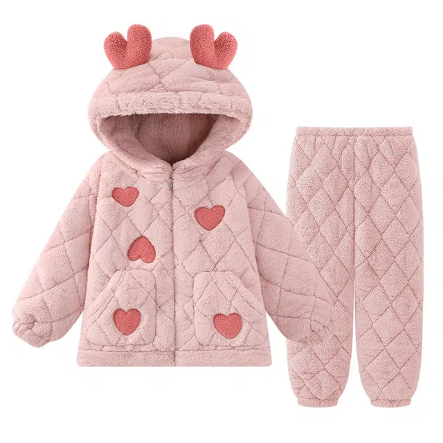 俏韵 卡通加厚保暖长袖上衣舒适家居服长裤睡衣套装 女款 粉色