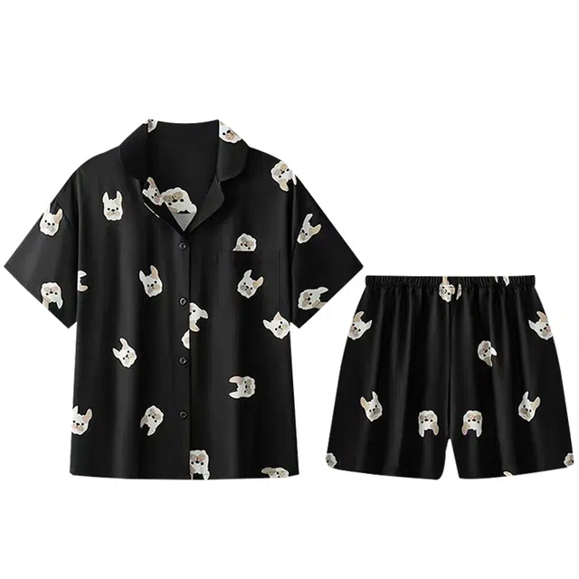 向薇 带胸垫卡通可爱短袖三分裤睡衣套装 女款 图片色