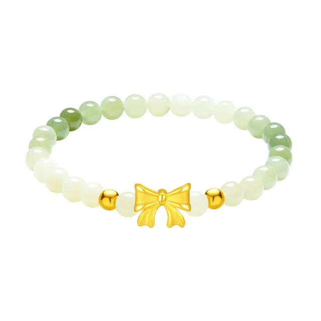 周百福 蝴蝶结森系风 清雅小众新中式国风 精致轻奢通勤百搭#好运 和田玉手串 青白玉 男女同款情侣款