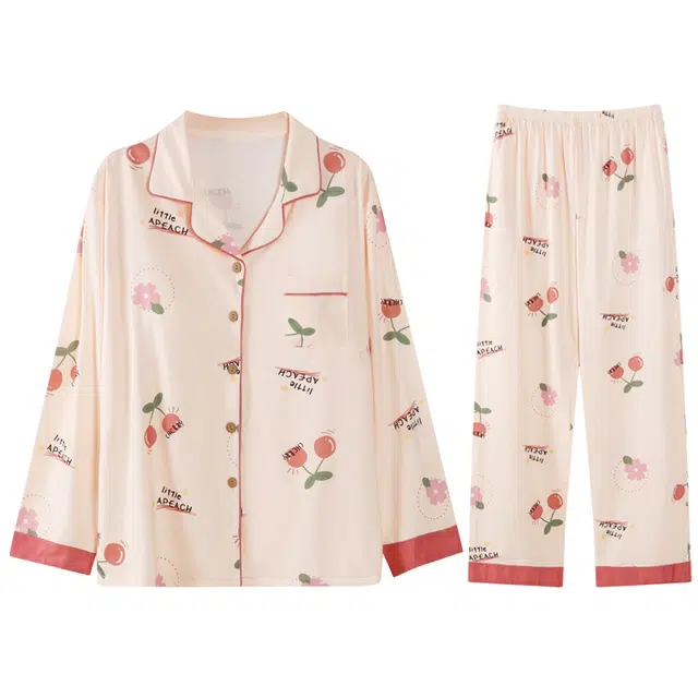 向薇 透气柔软带胸垫一体长袖长裤睡衣套装 女款 图片色