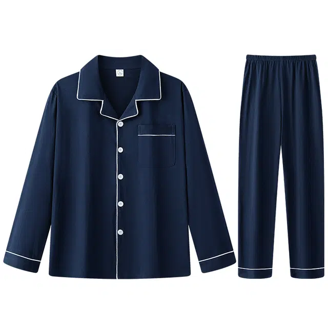 向薇 简约开衫可外穿长袖长裤睡衣套装 男款 图片色