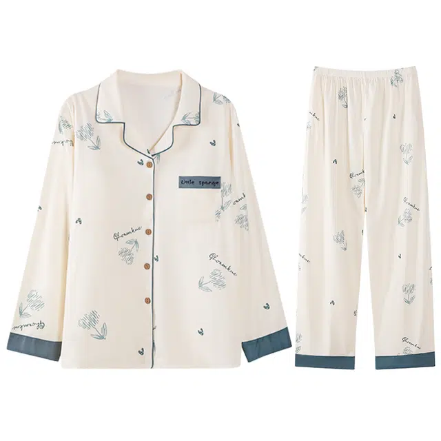 向薇 舒适爽滑带胸垫可爱卡通长袖长裤睡衣套装 女款 图片色