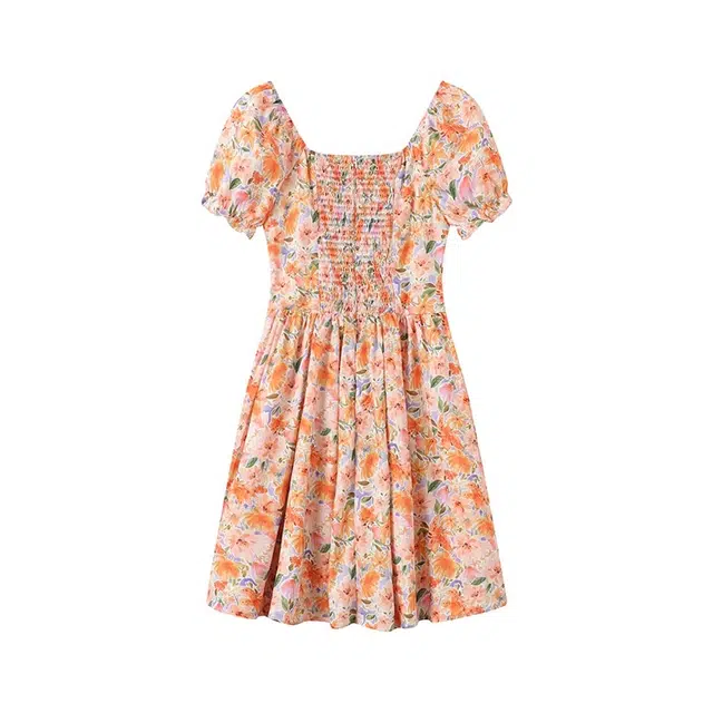 古莲菲 方领碎花薄款短裙短袖连衣裙 女款 短款裙