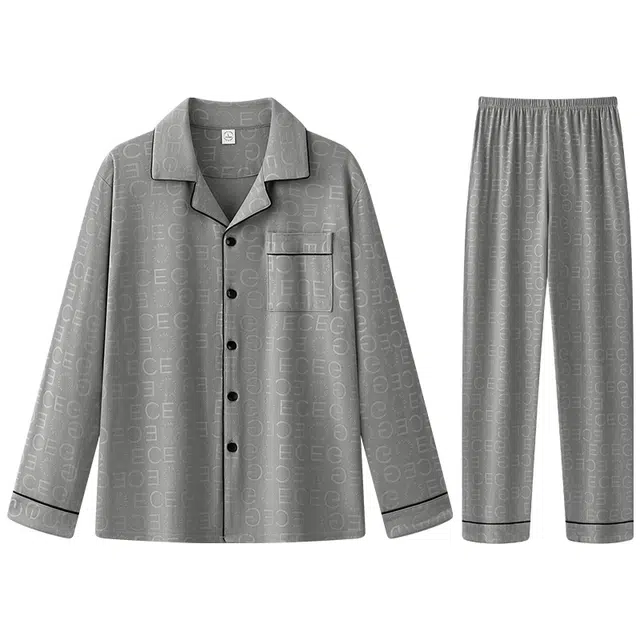 向薇 保暖舒适翻领长袖长裤睡衣套装 男款 图片色