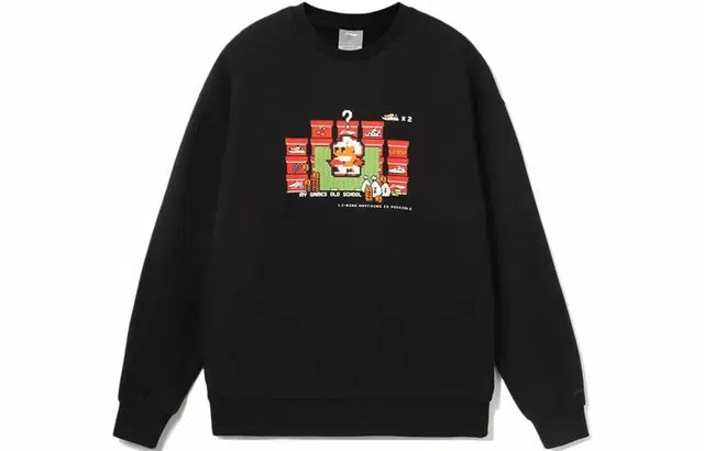 李宁 运动时尚系列 像素风趣味印花保暖加绒宽松卫衣 情侣款 黑色