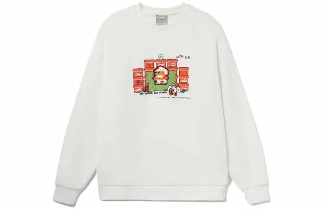 李宁 运动时尚系列 像素风趣味印花加绒保暖宽松卫衣 情侣款 白色