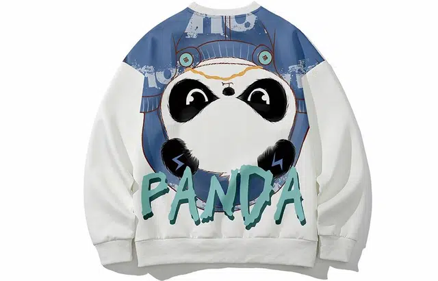 木村三社 倒挂熊猫印花宽松圆领套头卫衣 情侣款