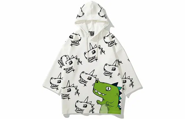 木村三社 卡通恐龙满印连帽七分袖卫衣 男女同款