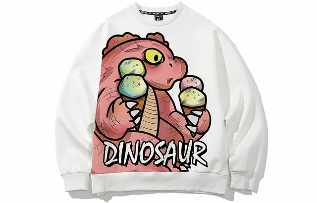 木村三社 恐龙卡通印花宽松圆领套头卫衣 情侣款