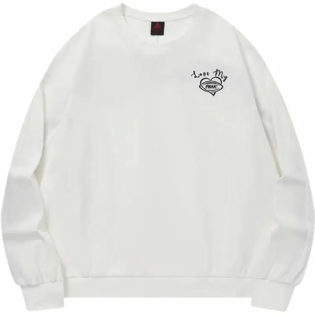 匹克 时尚系列 美式复古撞色针织圆领宽松休闲长袖运动卫衣 男款 本白