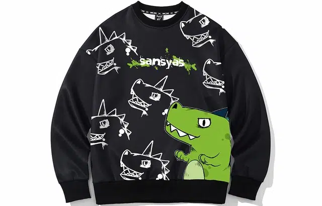 木村三社 满印卡通恐龙印花宽松圆领卫衣 男女同款