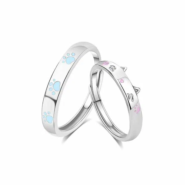 【高品质|发光】 金师傅 小众轻奢设计可调节高级感猫咪日记夜光对戒 甜蜜饰爱萌趣猫爪创意可爱独特小清新好运 合金 戒指 男女同款情侣款