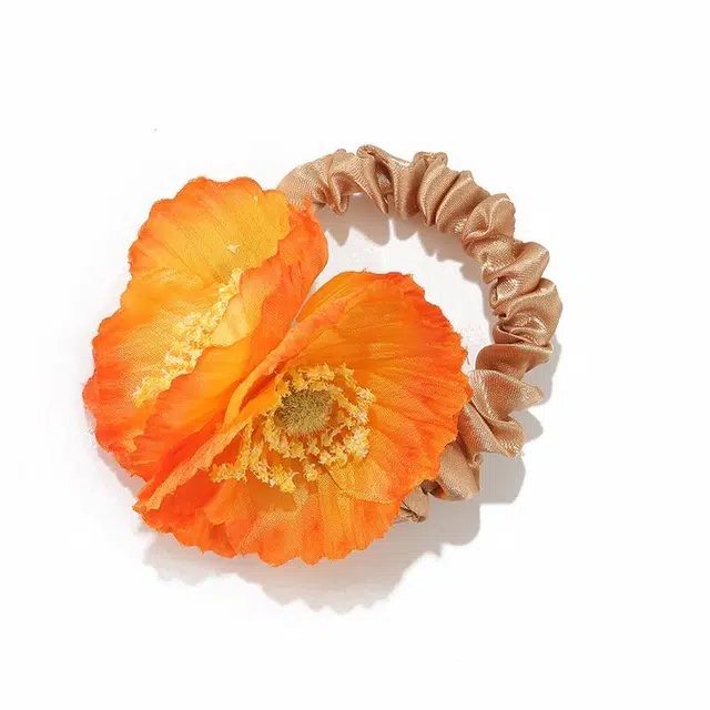 如花梦 偏爱嫩黄仿真虞美人气质扎丸子头头绳发饰鸡蛋花发绳 布艺 发圈 女款