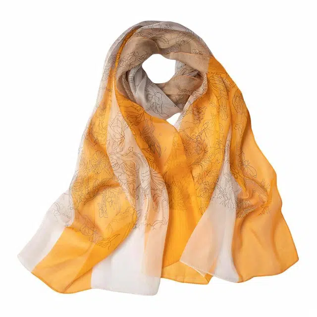 恒源祥 时尚真丝雪纺纱巾轻盈柔软桑蚕丝围巾经典设计百搭优雅 丝巾 女款