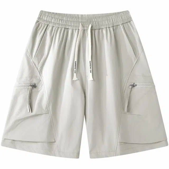 吾皇猫 美式复古简约百搭五分裤潮流中腰系带宽松直筒舒适透气裤子多口袋工装休闲短裤 男女同款