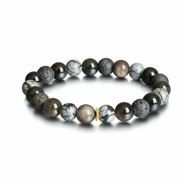 中国黄金 珍·尚银 国潮复古风 新中式百搭简约气质 小众轻奢设计 日常通勤 转运 璀璨星光 男友生日送礼礼盒 好运 黑曜石 手串 男款