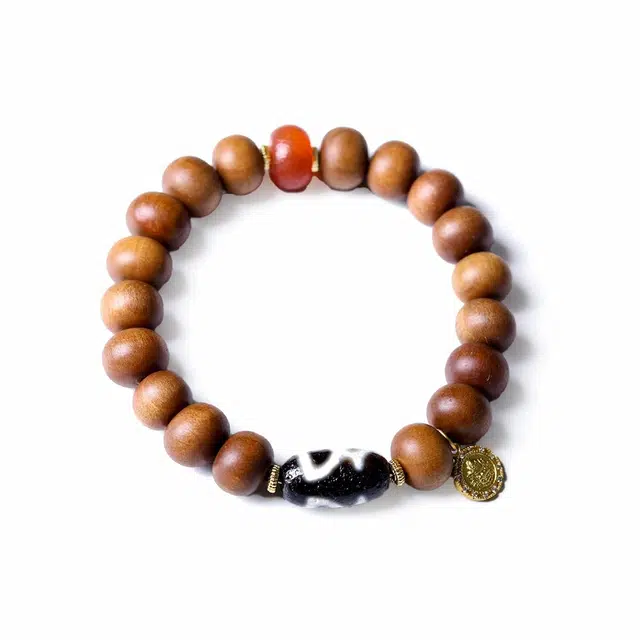 【万事顺利年年红】 玉临门 平安喜乐 事事顺遂 老 山檀香檀木手链文玩财神天珠佛珠饰品#好运 玛瑙 玉石手串 男女同款情侣款