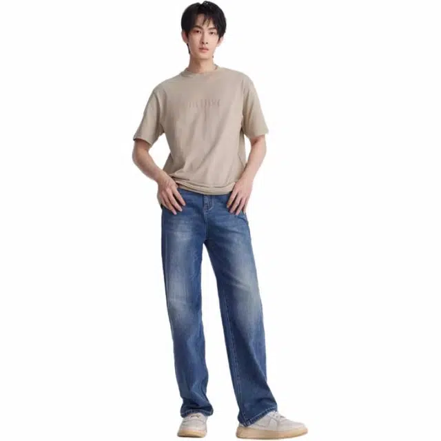 美特斯邦威 休闲舒适简约牛仔裤 男款 牛仔中蓝