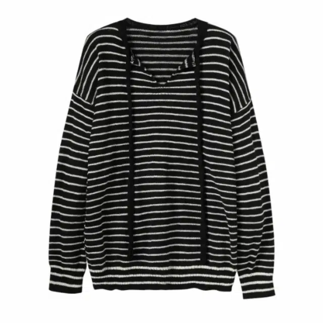 极限涡轮 美式复古宽松条纹小众百搭舒适针织衫 男女同款 黑色