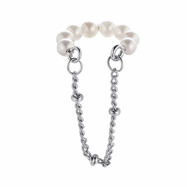 前方大荒野 珍珠链条流苏耳骨夹温柔甜美迷人时尚小众设计时髦独特个性日常通勤休闲百搭精致气质无耳洞可戴 钛钢 耳夹 女款