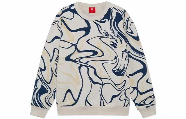 中国李宁 潮流音乐节系列 趣味印花宽松运动套头卫衣 男款 米白色  