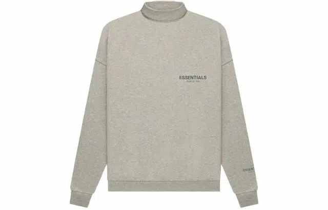 Fear of God Essentials FW21 Pullover Mockneck Dark Heather Oatmeal Logo