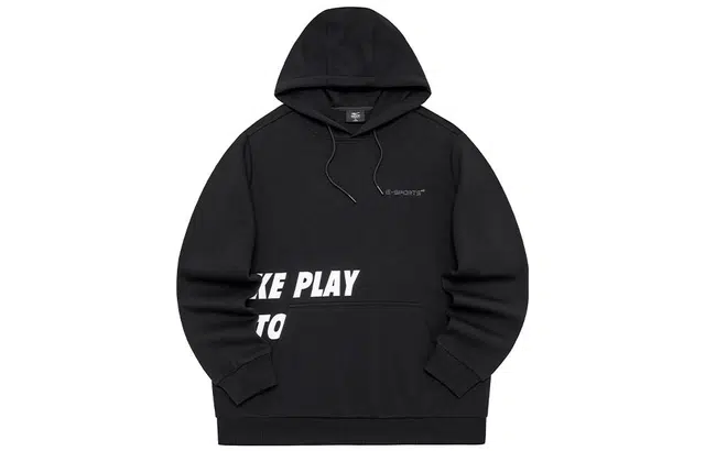 鸿星尔克 生活系列 纯色字母印花抽绳连帽长袖卫衣 男款 黑色