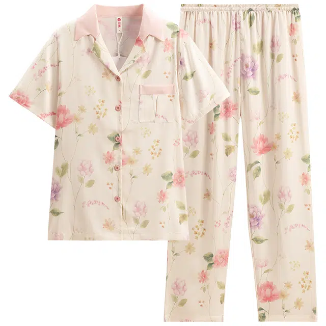 芬腾 舒适短袖薄款开衫休闲家居服睡衣套装 女款 米黄