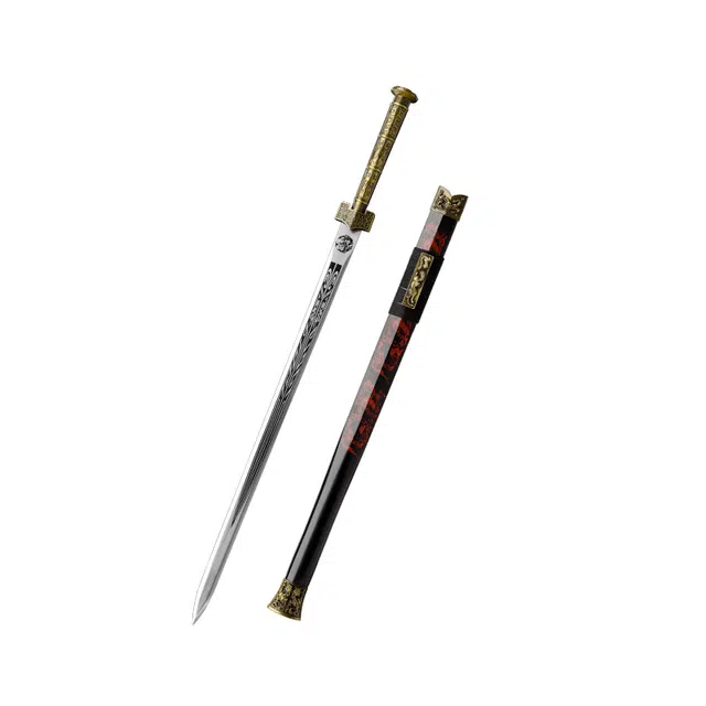 天字号 神霄汉剑 龙泉刀剑杉木鞘合金镀铜装锰钢剑身未开刃 成品模型