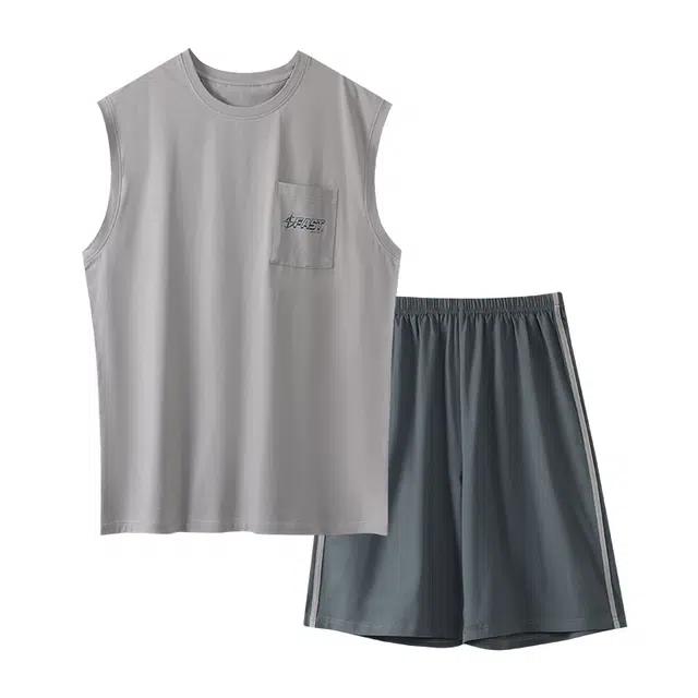 好福份 简约风休闲舒适无袖家居服睡衣套装 男款 图片色