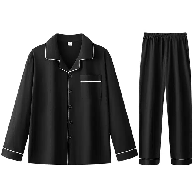 向薇 纯色柔软长袖长裤休闲家居服睡衣套装 男款 图片色