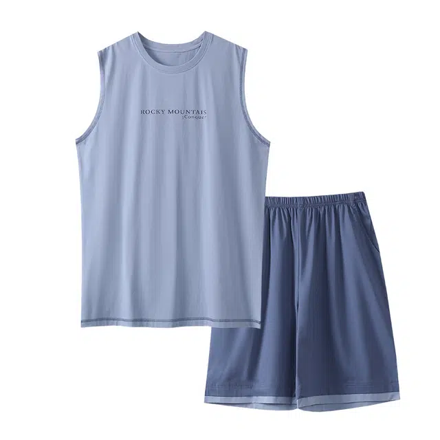 好福份 舒适纯色休闲简约风无袖家居服睡衣套装 男款 图片色