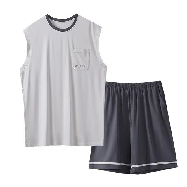 好福份 凉感简约无袖上衣家居服五分裤睡衣套装 男款 图片色