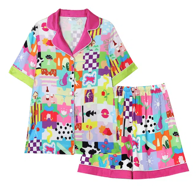 俏韵 多巴胺短袖带胸垫甜美可爱家居服睡衣套装 女款 粉色