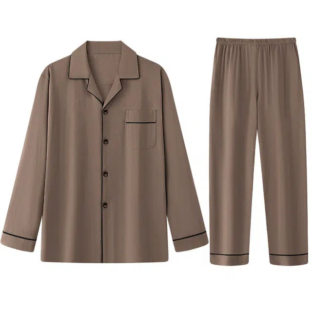 向薇 亲肤舒适长袖长裤休闲大码可外穿家居服睡衣套装 男款 图片色