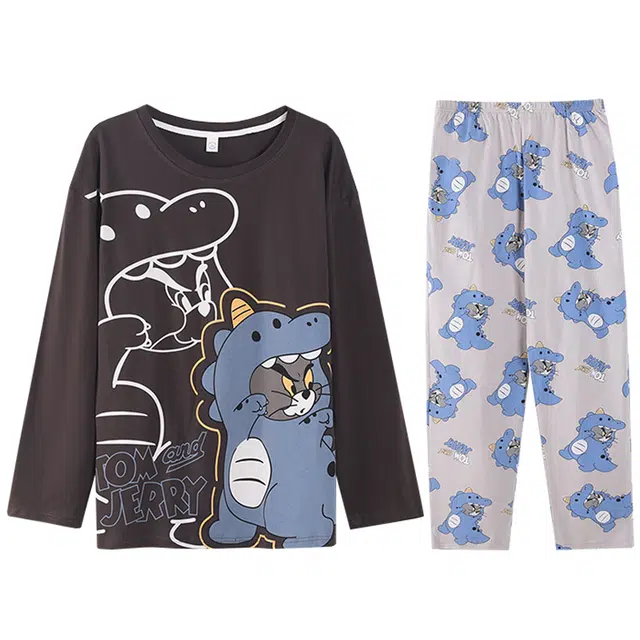 向薇 亲肤圆领透气长袖休闲家居服睡衣套装 男款 图片色