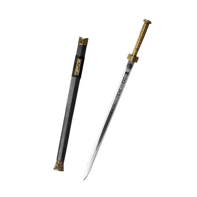天字号 赤霄汉剑 龙泉宝剑杉木鞘合金镀铜装高锰钢剑身未开刃收藏 成品模型