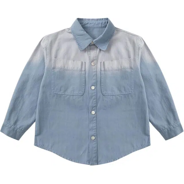 熊猫圆圆衬衫 翻领拼色百搭柔软长袖 蓝色 青少年