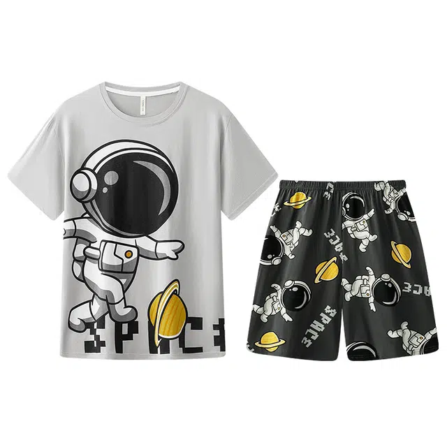 向薇 亲肤透气短袖薄款可外穿家居服睡衣套装 男款 图片色